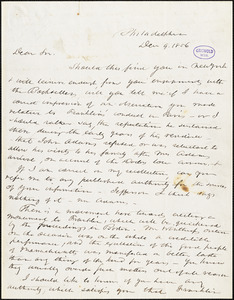 John M. Atwood, Philadelphia, PA., autograph letter signed to R. W. Griswold, 9 December 1856