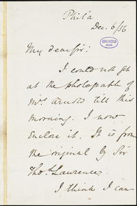 Thomas Balch, Philadelphia, PA., autograph letter signed to R. W. Griswold, 6 December 1856
