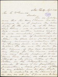 A. S. Barnes & Co., New York, autograph letter signed to R. W. Griswold, 15 April 1851