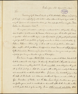 Samuel Beach, Washington, DC., autograph letter signed to R. W. Griswold, 23 April 1841