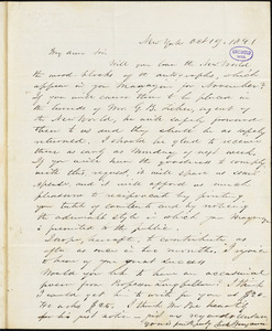 Park Benjamin, New York, autograph letter signed to George R. Graham, 19 October 1841