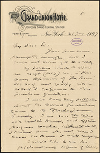 Joel Benton, New York, autograph letter signed to [W. M. Griswold], 21 January 1897