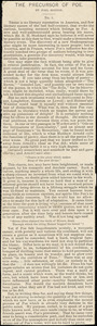 Joel Benton printed article [from Collier's Weekly], 31 October - 7 November [1895]: "The Precursor of Poe."
