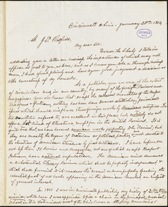 George W. L. Bickely, Cincinnati, OH., autograph letter signed to Justus Starr Redfield, 23 January 1854
