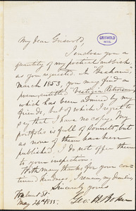 George Henry Boker, Walnut St., autograph letter signed to R. W. Griswold, 24 May 1855