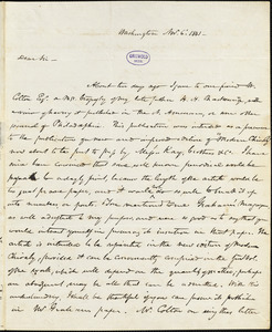 Henry Marie Brackenridge, Washington., autograph letter signed to F. W. Thomas, 6 November 1841