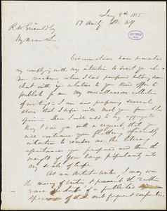 Henry Johnson Brent, New York, autograph letter signed to R. W. Griswold, 8 January 1855