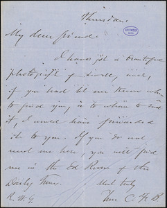 Charles Frederick Briggs, Thursday., autograph letter signed to R. W. Griswold