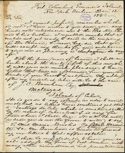 Maria (Gowen) Brooks, Governor's Island, New York Harbor, NY., autograph letter signed to R. W. Griswold, 12 December 1843