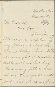 [Fannie?] Isabelle (Chivers) Brown, Decatur, GA., autograph letter signed to W. M. Griswold, 14 December 1896
