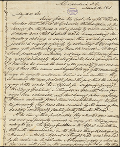 Daniel Bryan, Alexandria, DC. (VA), autograph letter signed to William C. Ellison, 12 March 1841