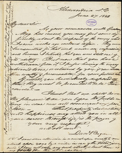 Daniel Bryan, Alexandria, DC. (VA), autograph letter signed to Edgar Allan Poe, 27 June 1842