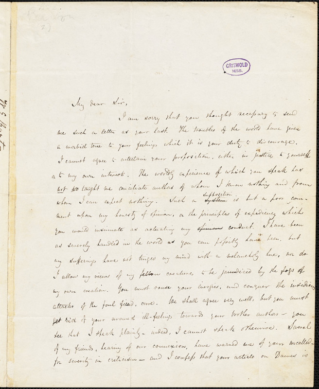 William Evans Burton, Philadelphia, PA., autograph letter signed to Edgar Allan Poe, 30 May 1839