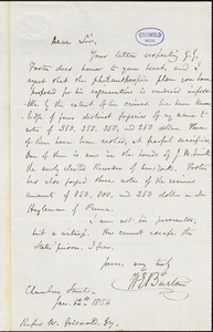 William Evans Burton, Chambers St., autograph letter signed to R.W. Griswold, 12 January 1854