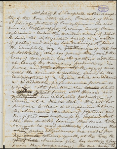 Juliet H. Campbell manuscript by unknown writer, [after 1843]