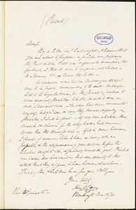 Henry Charles Carey, Burlington, NJ., autograph letter signed to R. W. Griswold, 15 November 1850
