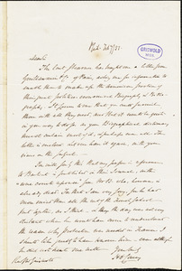 Henry Charles Carey, Philadelphia, autograph letter signed to R. W. Griswold, 7 February 1851