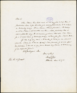 Henry Charles Carey, Pottsville, NY., autograph letter signed to R. W. Griswold, 22 December 1851