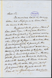 Henry Charles Carey, Burlington, NJ., autograph letter signed to R. W. Griswold, 13 May 1852