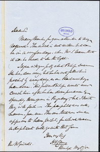 Henry Charles Carey, Burlington, NJ., autograph letter signed to R. W. Griswold, 17 May 1852