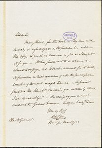 Henry Charles Carey, Burlington, NJ., autograph letter signed to R. W. Griswold, 19 March 1853