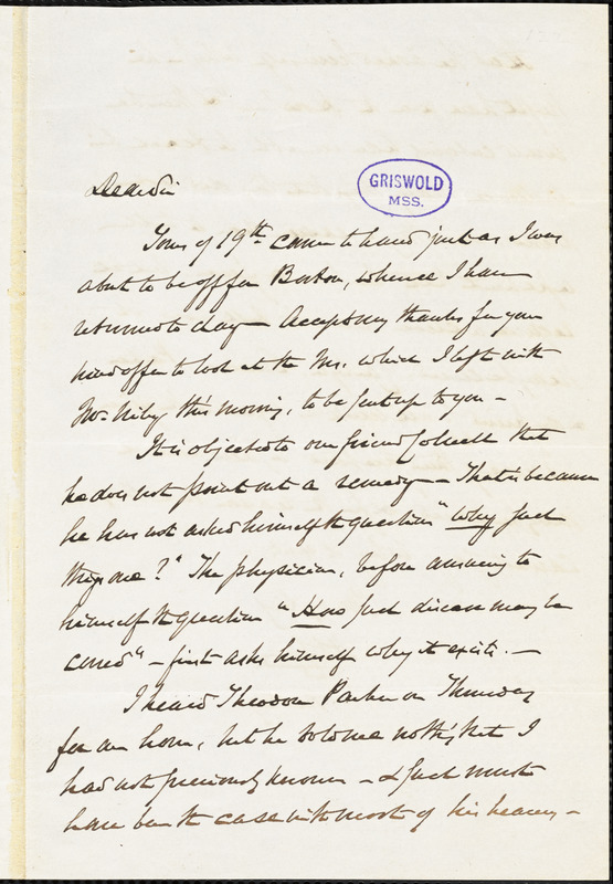 Henry Charles Carey autograph letter signed to R. W. Griswold, 27 November