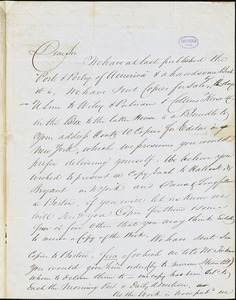 Carey and Hart, Philadelphia, PA., autograph letter signed to R.W. Griswold, 18 April 1842