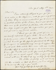 Lydia Maria (Francis) Child, New York, autograph letter signed to [R. W. Griswold?], 1 May 1843