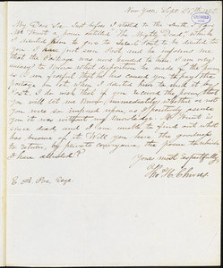 Thomas Holley Chivers, New York, autograph letter signed to Edgar Allan Poe, 26 September 1842