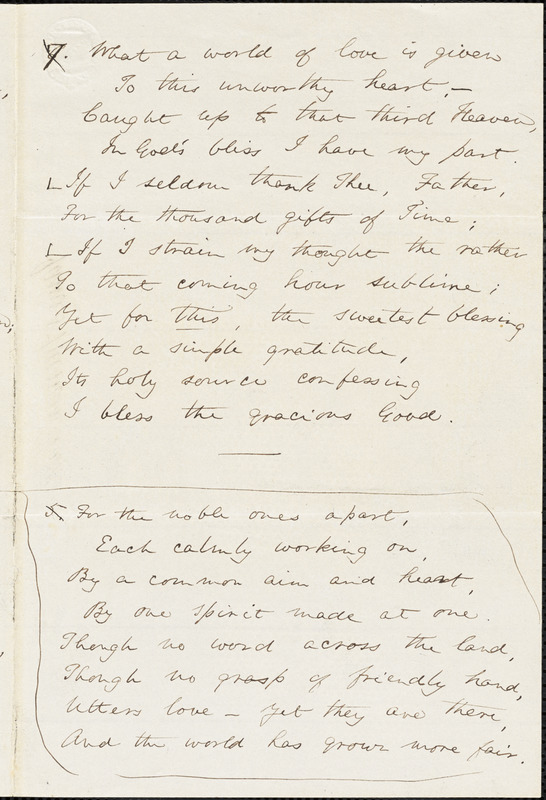 James Freeman Clarke manuscript poem: "A Thanksgiving."