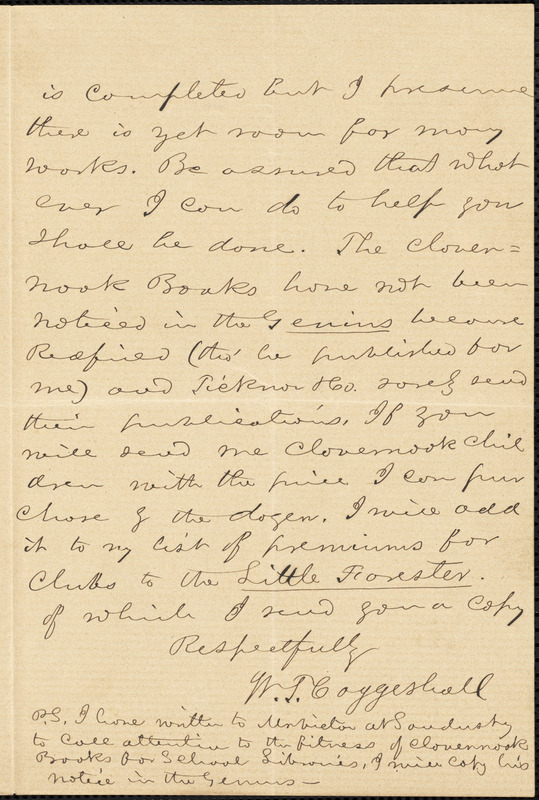 William Turner Coggeshall, Cincinnati, OH., autograph letter signed to [Alice] Cary [after 1854?]