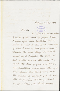 John Esten Cooke, Richmond, VA., autograph letter signed to R. W. Griswold, 1 July 1853