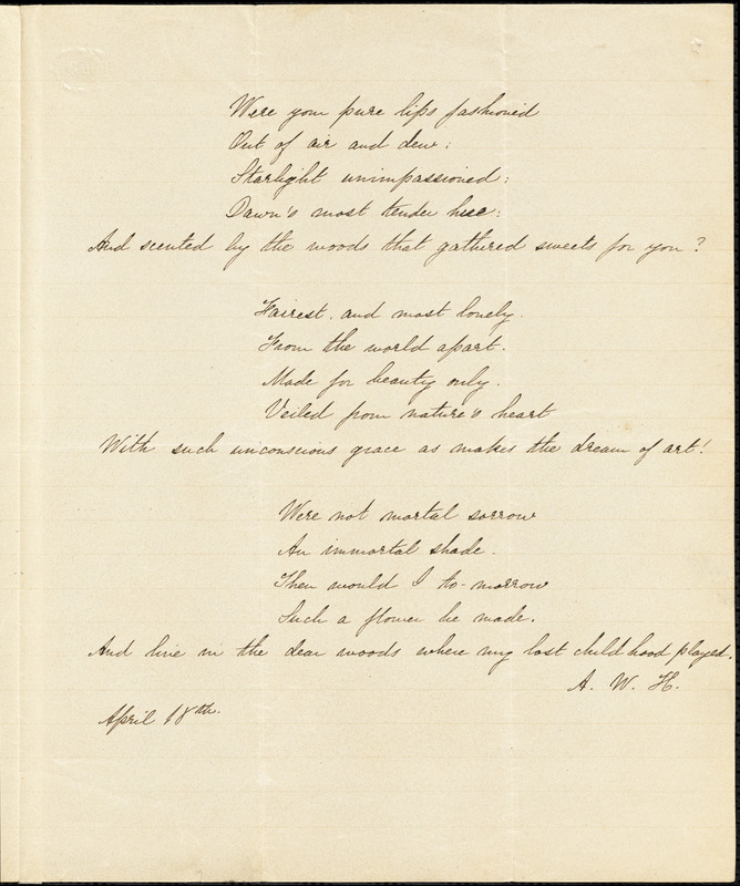 Rose (Terry) Cooke manuscript poem, 18 April: "Trailing Arbutus."