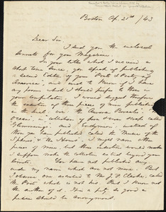 Christopher Pearse Cranch autograph letter signed to R. W. Griswold, 21 April 1843