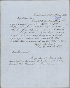 George William Curtis, Providence, RI., autograph letter signed to R. W. Griswold, 7 November 1851