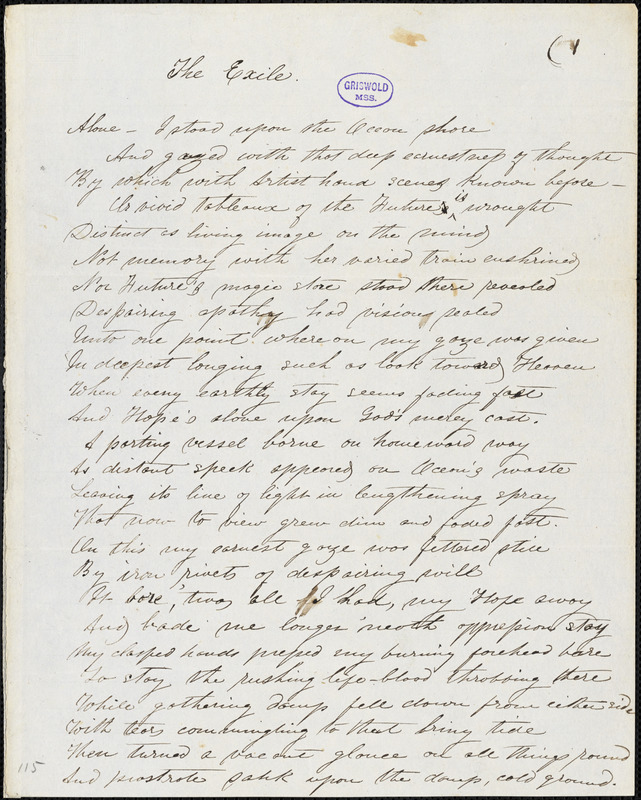 H. S. de G. manuscript poem: "The Exile."