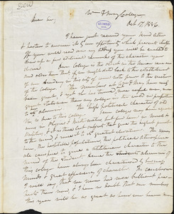 Thomas Roderick Dew, William and Mary College., autograph letter signed to Edgar Allan Poe, 17 October 1836