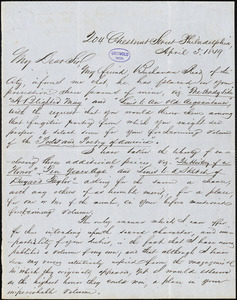 George W. Dewey, Philadelphia, PA., autograph letter signed to R. W. Griswold, 5 April 1849