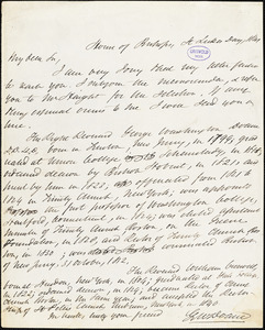 Goerge Washington Doane, House of Bishops. St. Luke's Day, autograph letter signed to R. W. Griswold, [18 October] 1841