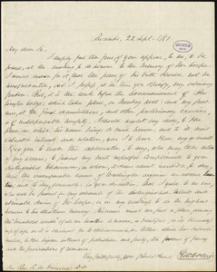 George Washington Doane, Riverside, autograph letter signed to R. W. Griswold, 22 September 1851
