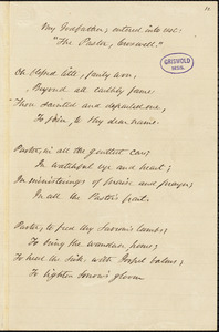 William Croswell Doane manuscript poem, [1855?]: "My Godfather; entered into rest; 'The Pastor, Croswell'."
