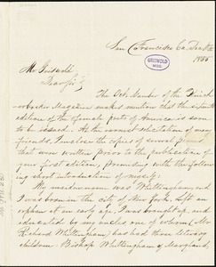 Sarah Anna (Whittingham) Downer, San Francisco, CA., autograph letter signed to R. W. Griswold, 18 December 1855