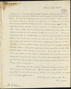 William John Duane, Philadelphia, PA., autograph letter signed to Thomas Willis White, 24 April 1835