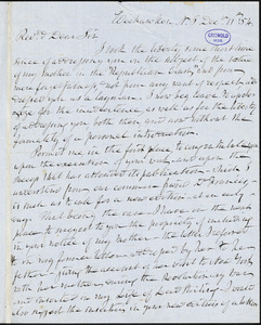William Alexander Duer, Weehawken, NJ., autograph letter signed to R. W. Griswold, 11 December 1854