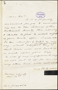 Elizabeth Fries (Lummis) Ellet, New York, autograph letter signed to R. W. Griswold, 31 December [1847?]