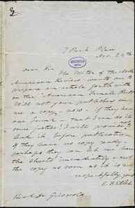 Elizabeth Fries (Lummis) Ellet, 7 Park Place, New York, NY., autograph letter signed to R. W. Griswold, 24 November 1848