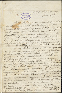 Elizabeth Fries (Lummis) Ellet, 797 Broadway, New York, NY., autograph letter signed to R. W. Griswold, [1849]