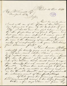 William C. Ellison, Philadelphia, PA., autograph letter signed to R. W. Griswold, 18 October 1841