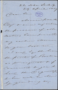 J. Emmins, New York, autograph letter signed to [R. W. Griswold?], 29 April 1857