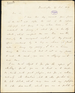 Edward Everett, Washington, DC., autograph letter signed, 27 February 1830